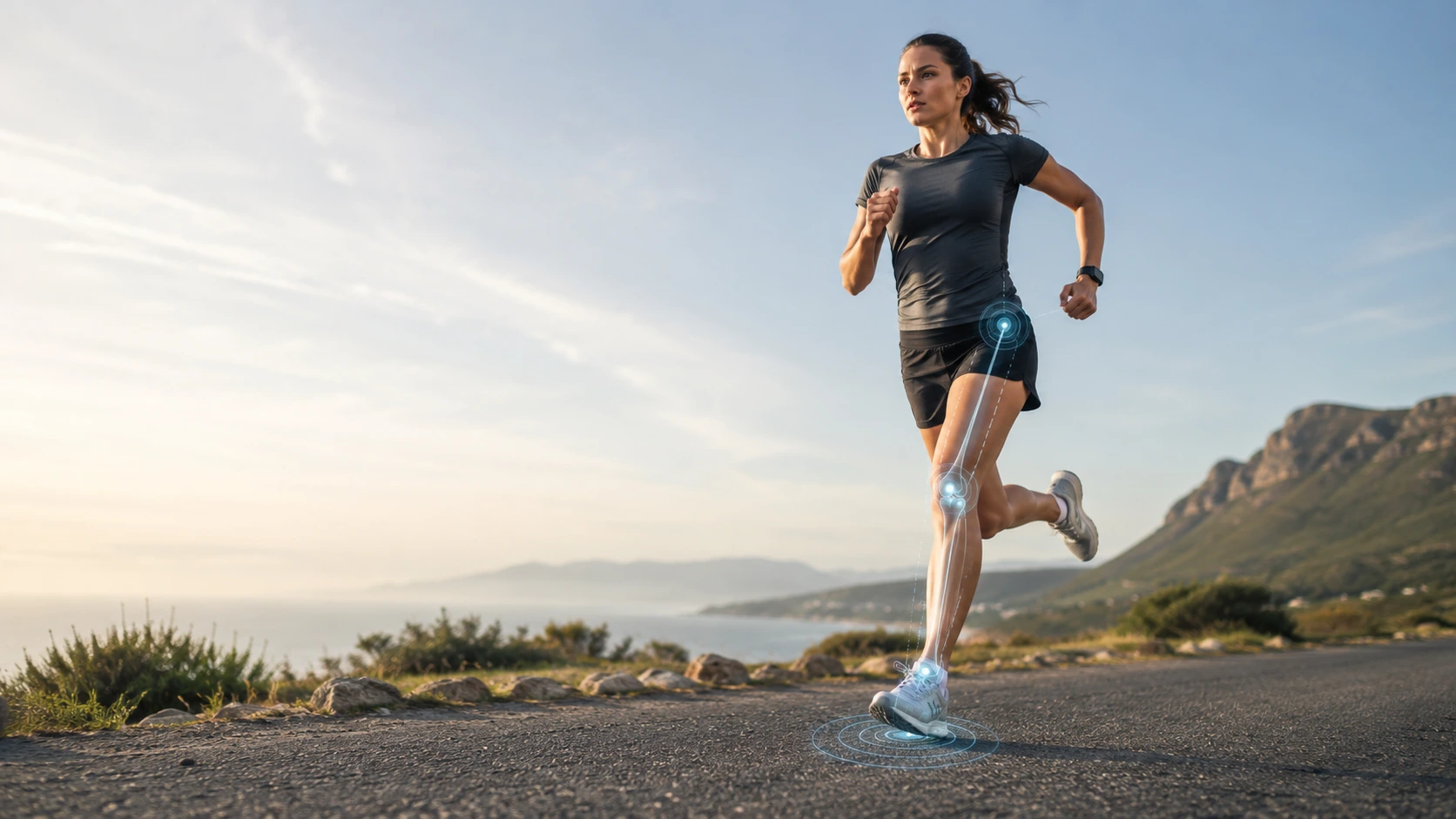 Runner balancing on one foot before a run